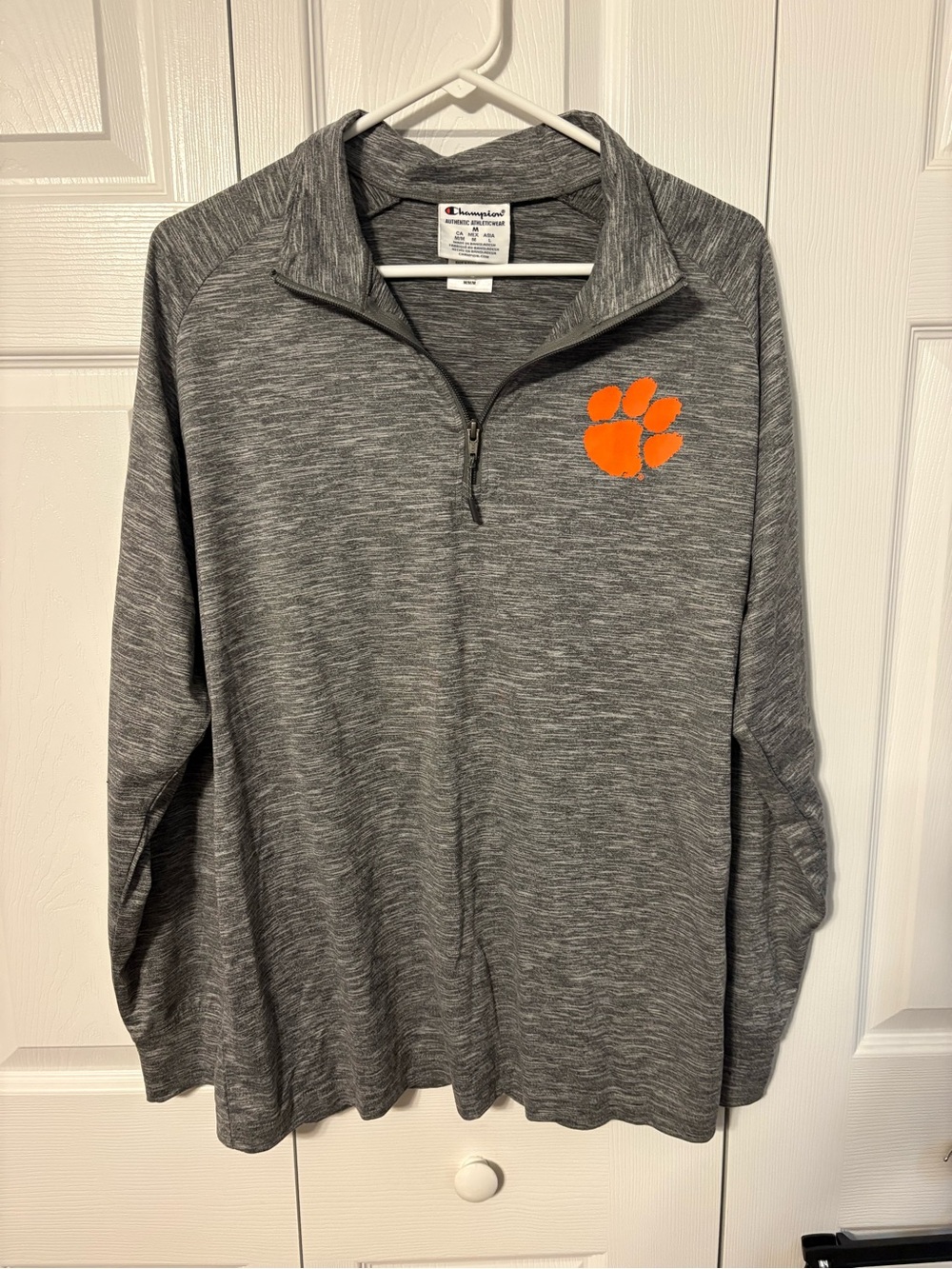 Champion Gray Quarter-Zip Pullover with Orange Clemson Paw
